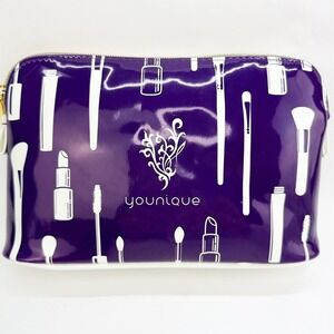 Younique Purple Patent Makeup Bag Graphic Beauty Tool Print Gold Zipper Pouch